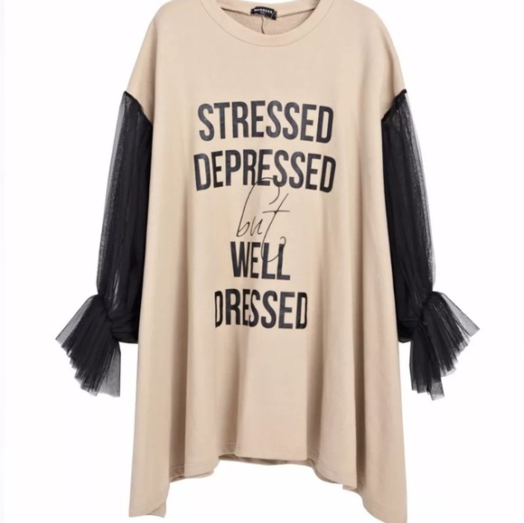 New with tags tan and black dress with sheer sleev - Picture 2 of 7